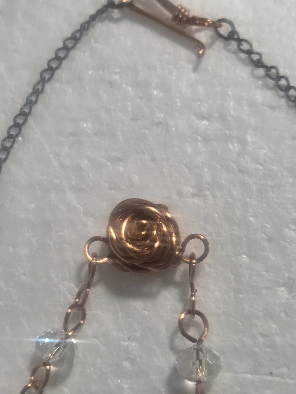 Handcrafted Copper Rose Necklace with Clear Crystal Accents